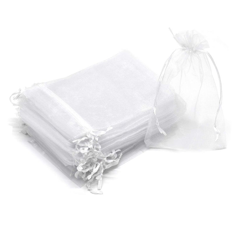 Bezall 100Pcs Organza Gift Bags 3.5x4.5 inch, White Drawstring Mesh Jewelry Bags, Wedding Party Favor Festival Gift Candy Pouches - Image 1